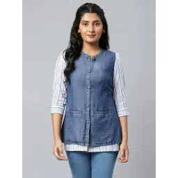 aurelia Aureli Blue Cotton Sleeveless Jacket-picture-37