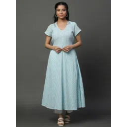 Aurelia Blue & White Cotton Striped Anarkali Kurta-picture-42