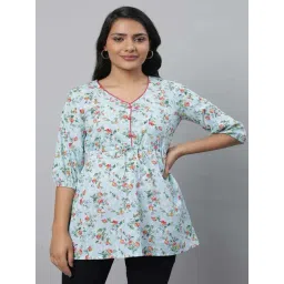 Aurelia Blue Cotton Printed A Line Short Kurti-picture-41