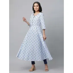 Aurelia Blue Cotton Printed Fit And Flare Kurta-picture-11