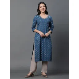 Aurelia Blue Cotton Printed Straight Kurta-picture-35
