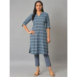 Aurelia Blue Cotton Printed Straight Kurta-picture-33