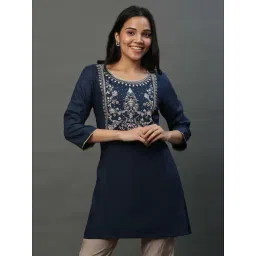 Aurelia Blue Embroidered A Line Short Kurti-picture-21