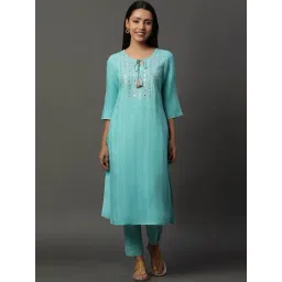 Aurelia Blue Embroidered Straight Kurta-picture-33