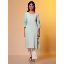 Aurelia Blue Embroidered Straight Kurta-picture-32