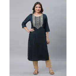 Aurelia Blue Embroidered Straight Kurta-picture-27