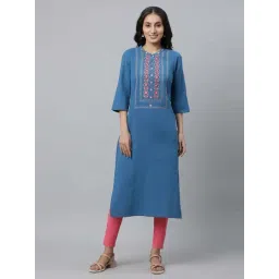 Aurelia Blue Embroidered Straight Kurta-picture-29