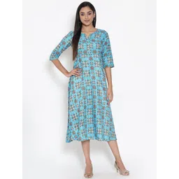 AURELIA Blue Ethnic Motifs Ethnic A-Line Midi Dress-picture-21