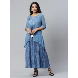 AURELIA Blue Ethnic Motifs Printed Layered Maxi Dress-picture-41