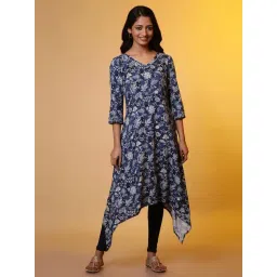 Aurelia Blue Printed A Line Kurta-picture-39
