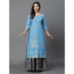 Aurelia Blue Printed Straight Kurta-picture-22