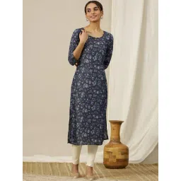 Aurelia Blue Printed Straight Kurta-picture-29