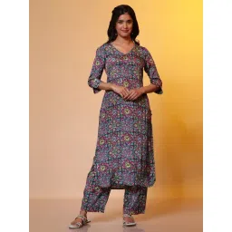 Aurelia Blue Printed Straight Kurta-picture-21