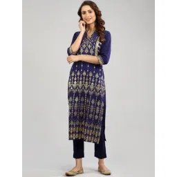 Aurelia Blue Printed Straight Kurta-picture-26