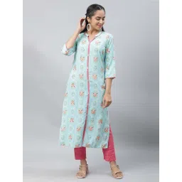 Aurelia Blue Printed Straight Kurta image 1