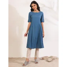 Aurelia Blue Pure Cotton Embroidered Kurta-picture-38