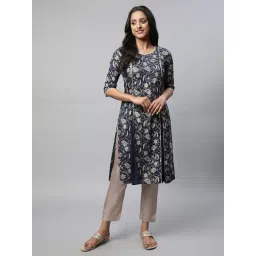 Aurelia Blue Regular Fit Floral Kurta-picture-33