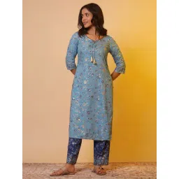 Aurelia Blue Regular Fit Floral Kurta-picture-24
