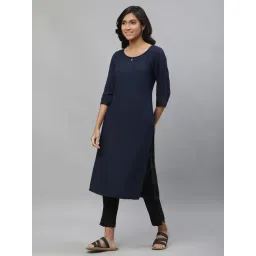 Aurelia Blue Regular Fit Solid Kurta image 3