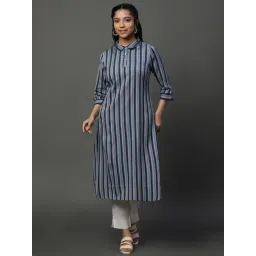 Aurelia Blue Striped Straight Kurta-picture-21