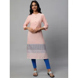 AURELIA Ethnic Motifs Printed Band Collar Pure Cotton Kurta-picture-39