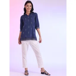 AURELIA Floral Pirnted Shirt Collar Pure Cotton Straight Kurtis-picture-33