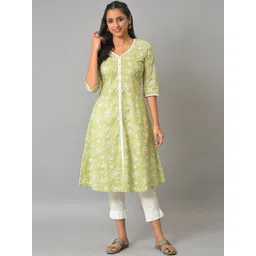 AURELIA Floral Printed Cotton V-Neck A-Line Kurta-picture-11