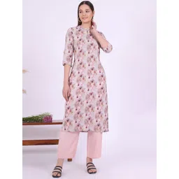 AURELIA Floral Printed Mandarin Collar Pure Cotton Kurta With Trouser-picture-35