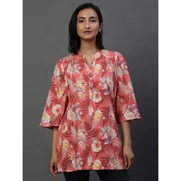 AURELIA Floral Printed Mandarin Collar Pure Cotton Kurti-picture-39