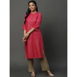 AURELIA Floral Printed Mandarin Collar Pure Cotton Straight Kurta-picture-36