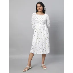 AURELIA Floral Printed Puff Sleeve Smocked Fit & Flare Midi Dress-picture-13