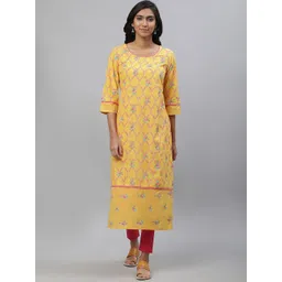 AURELIA Floral Printed Round Neck Pure Cotton Straight Kurta-picture-40