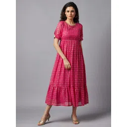 AURELIA Fuchsia & Gold-Toned Ethnic Motifs Ethnic Midi Dress-picture-22