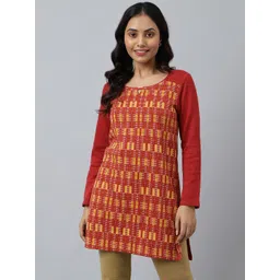 AURELIA Geometric Printed Mandarin Collar Straight Kurti-picture-33