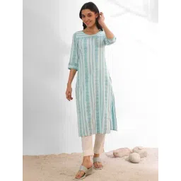 Aurelia Green Cotton Blend Woven Kurta-picture-28