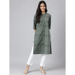Aurelia Green Cotton Chequered Straight Kurta-picture-46