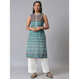 Aurelia Green Cotton Embroidered Straight Kurta-picture-10