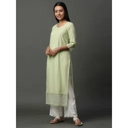 Aurelia Green Cotton Embroidered Straight Kurta image 3