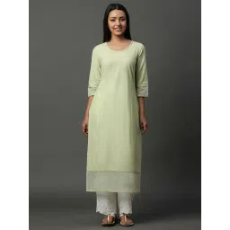 Aurelia Green Cotton Embroidered Straight Kurta image 1
