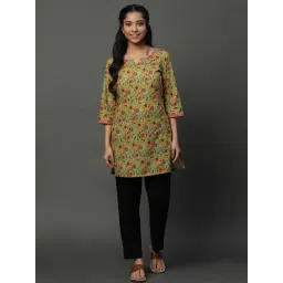 Aurelia Green Cotton Floral Print Straight Kurti-picture-26