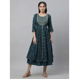 Aurelia Green Cotton Printed Flared Kurta-picture-31