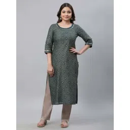Aurelia Green Cotton Printed Straight Kurta-picture-24