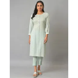 Aurelia Green Cotton Striped Straight Kurta-picture-23