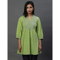Aurelia Green Cotton Woven Pattern A Line Short Kurti-picture-27