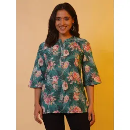 Aurelia Green Floral Print Cotton Straight Kurti-picture-40
