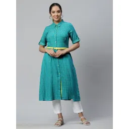 Aurelia Green Regular Fit Geometric Kurta-picture-18