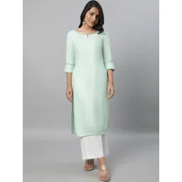 AURELIA Keyhole Neck Lace Inserted Straight Kurta-picture-39