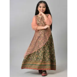 Aurelia Kids Green & Peach Floral Print Dress-picture-13