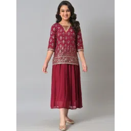 Aurelia Kids Maroon Cotton Embroidered Dress-picture-15