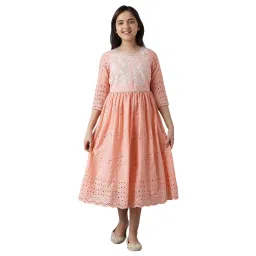 Aurelia Kids Peach Embroidered Dress image 1
